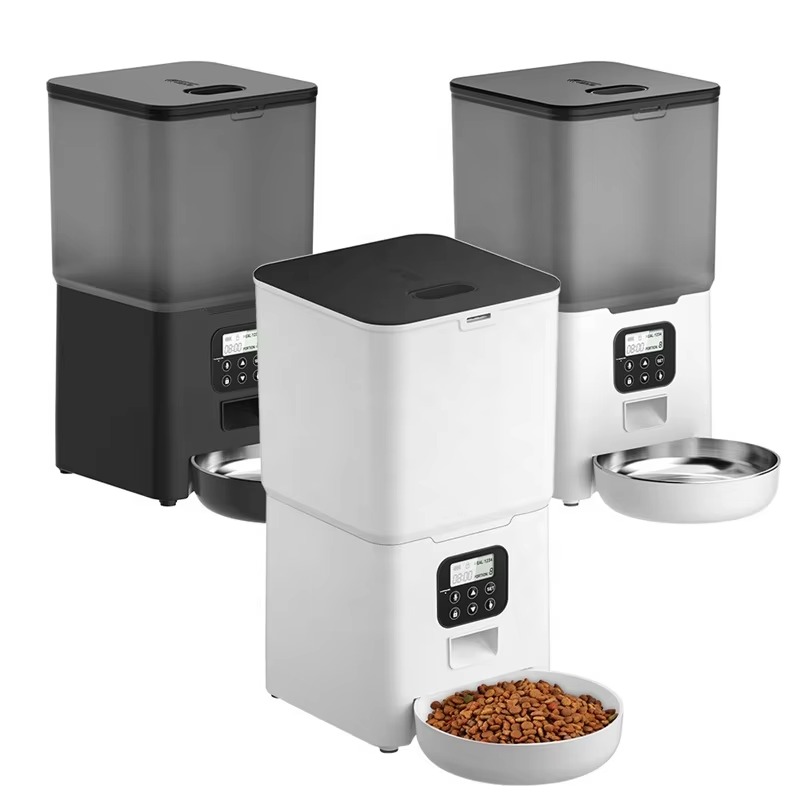 Pet Feeders - เครื่องให้อาหารสัตว์เลี้ยงอัจฉริยะ 6 ลิตร อุปกรณ์ให้อาหารสัตว์เลี้ยงอัตโนมัติ เครื่องจ่ายอาหารแห้งสำหรับสัตว์เลี้ยงแบบตั้งเวลา เครื่องให้อาหารแมวแบบตั้งเวลา