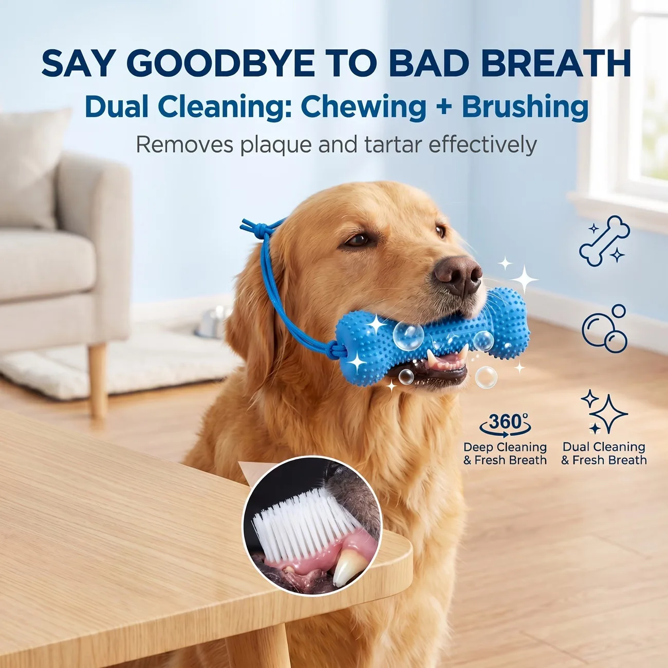 Teeth Cleaning Dog Chew Bone - ของเล่นสำหรับสุนัขแบบใช้ซ้ำได้ ทำจากยางรูปกระดูก มีสองฟังก์ชัน ช่วยทำความสะอาดฟันและขัดฟัน ทนทาน เหมาะสำหรับสุนัขพันธุ์เล็ก