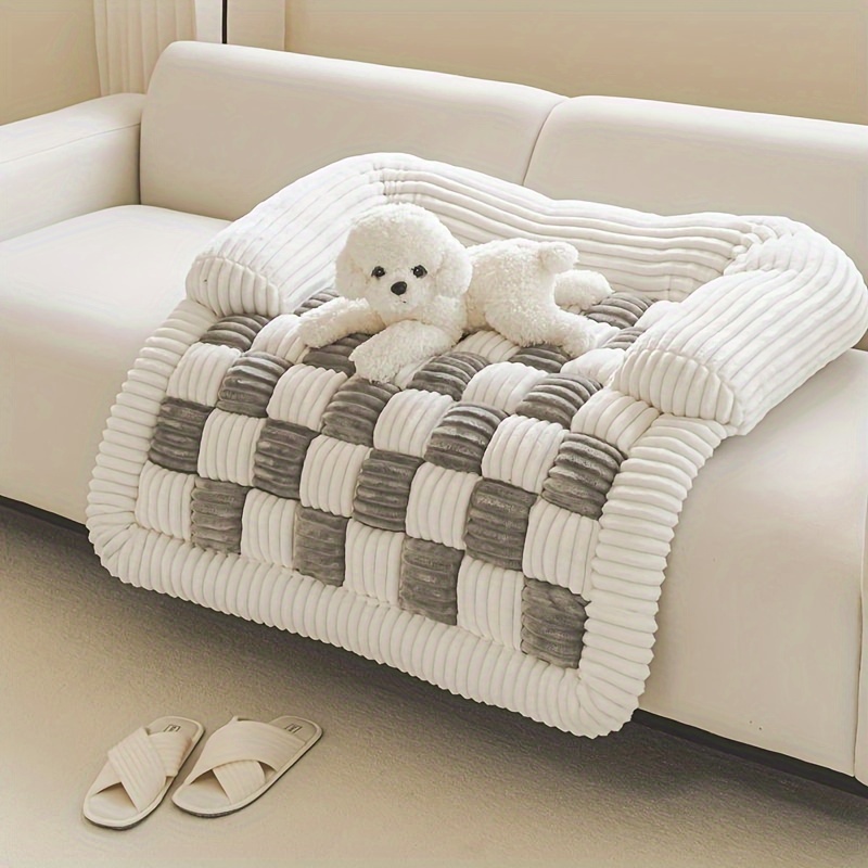 Pet Beds - แผ่นรองนอนสัตว์เลี้ยงลายสก็อต, แผ่นรองอุ่นขนแกะนุ่มพิเศษสำหรับฤดูหนาว, แผ่นรองนอนสุนัขแบบกันลื่นสำหรับสุนัขพันธุ์เล็ก กลาง ใหญ่